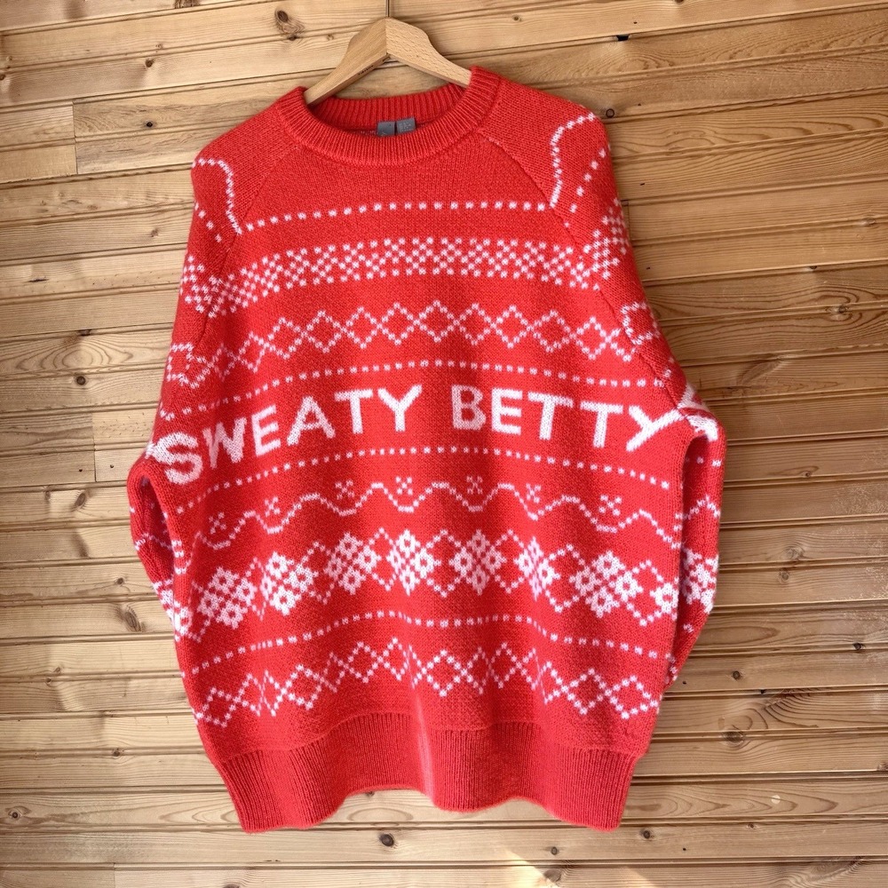 Sweaty Betty Sweater Fair Isle Red 6/8 Cozy Winter Festive Cabin Holiday Party